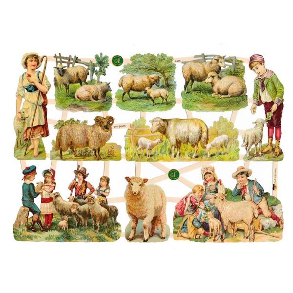 サイズ：23.5×16.5cm素　材：紙製※定形外郵便物可ブランド：エルンスト・フライホーフデザイン：男の子 女の子 動物レトロなイラストがデザインされた、ハイセンスで美しいクロモス。羊飼いの少年と少女。リアルなタッチのヒツジのイラストが使...
