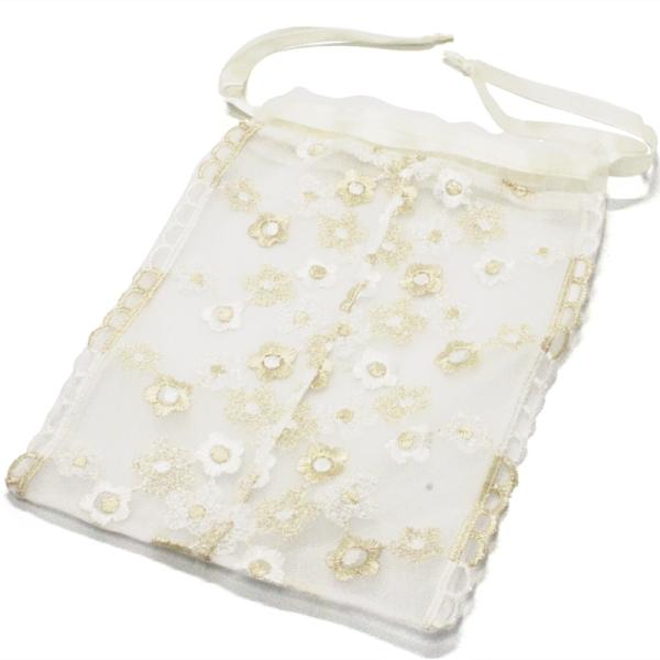 サイズ：縦25.0 横19.0(cm)細かい刺繍で描かれた花柄の模様がお洒落なデザインとなっています。巾着状になっており、両側の紐を引っ張ることで口を閉じることが出来ます。インテリアとして部屋の壁や、ドアノブにぶら下げてオシャレに使うにもオ...