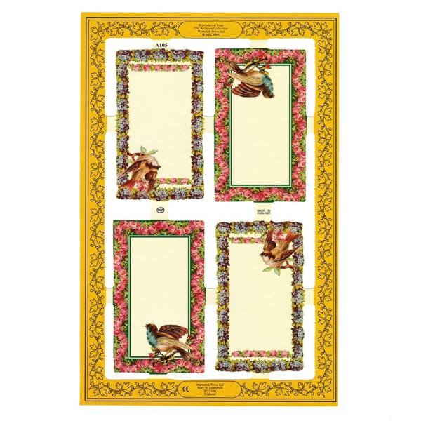 サイズ：約幅23.5×高さ16.0cm素　材：紙製※定形外郵便物可ブランド：マメロックデザイン：クロモス シート 鳥 花 フレームハイセンスで美しいクロモス。美しい花のフレーム2種×2枚。可愛らしい鳥も描かれています♪エンボス加工なのでぽこ...