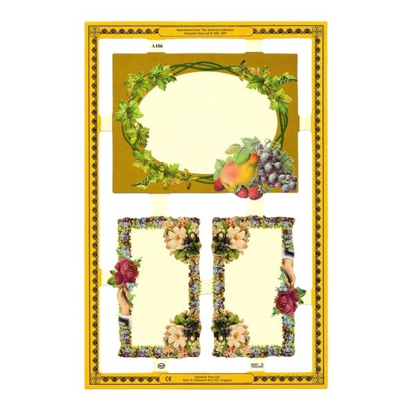 サイズ：約幅23.5×高さ16.0cm素　材：紙製※定形外郵便物OKブランド：マメロックデザイン：クロモス バラ 薔薇 フルーツ 果物ハイセンスで美しいクロモス。美しいフレームが描かれています。ワスレナグサで囲まれたフレームに、美味しそうな...