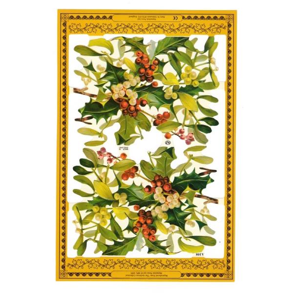 サイズ：約幅23.5×高さ32.5cm素　材：紙製※定形外郵便物OKブランド：マメロックデザイン：クロモス スクラップシート 花束 ブーケ ヒイラギ 柊 クリスマス Xmasレトロなイラストがデザインされた、ハイセンスで美しいクロモス。繊細...