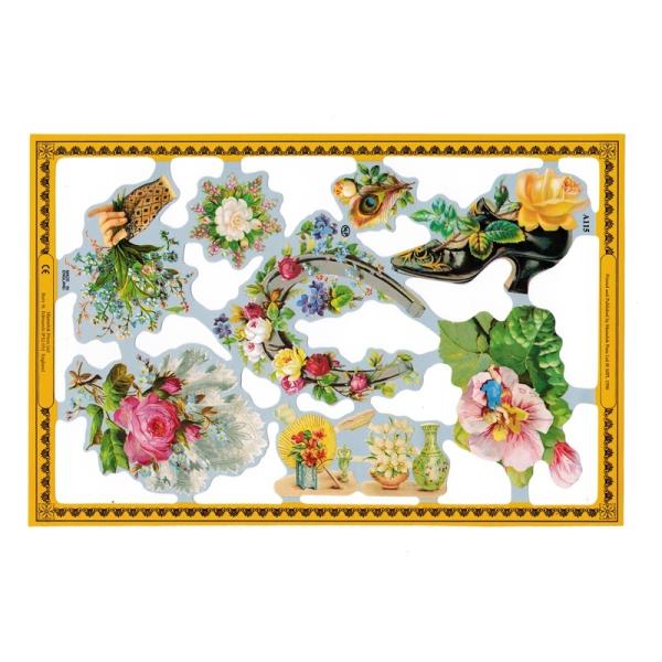 サイズ：約幅23.5×高さ32.5cm素　材：紙製※定形外郵便物OKブランド：マメロックデザイン：クロモス スクラップシート 花 フラワー 花束 ブーケ バラ 薔薇 ローズ ハイヒールレトロなイラストがデザインされた、ハイセンスで美しいクロ...