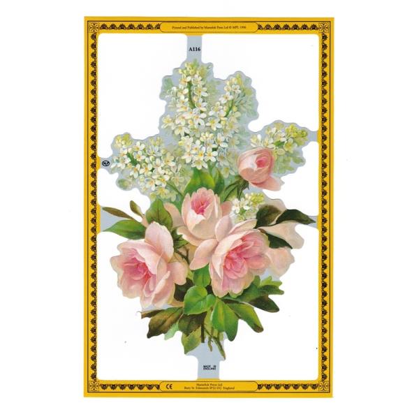 サイズ：約幅23.5×高さ32.5cm素　材：紙製※定形外郵便物OKブランド：マメロックデザイン：クロモス スクラップシート 花 フラワー 花束 ブーケ バラ 薔薇 ローズレトロなイラストがデザインされた、ハイセンスで美しいクロモス。大きく...