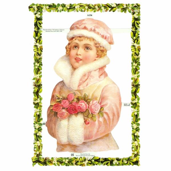 サイズ：約23.5*16.5cm/エンボス加工素　材：紙製※定形外郵便物可ブランド：マメロックデザイン：クロモス シート 少女 クリスマス 薔薇ポーランドで誕生し、イギリスからヴィクトリアクラシックを送り出すMamelok(マメロック)ハイ...