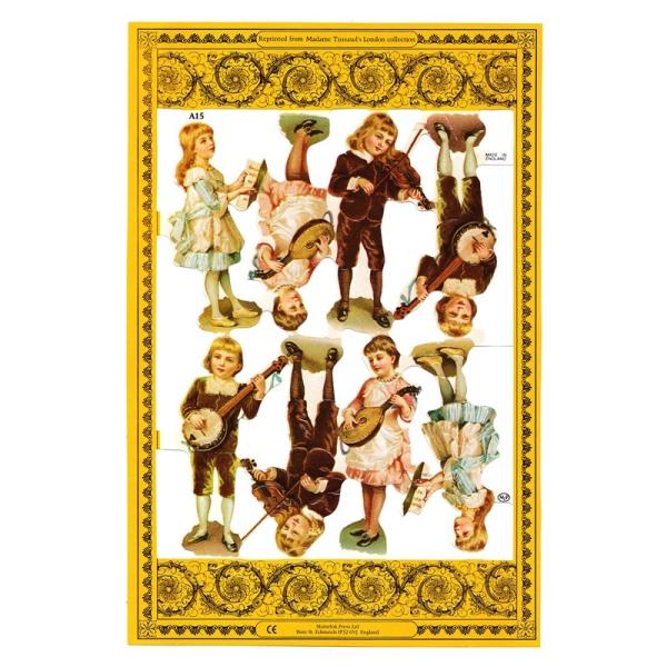 サイズ：約幅23.5×高さ16.0cm素　材：紙製※定形外郵便物可ブランド：マメロックデザイン：クロモス シート ヴィクトリアン 子供 男の子 女の子 演奏ハイセンスで美しいクロモス。バンジョー、リュート、バイオリンを演奏する子供。歌を歌う...