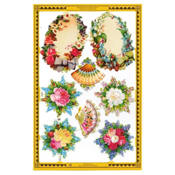 サイズ：約幅23.5×高さ32.5cm素　材：紙製※定形外郵便物OKブランド：マメロックデザイン：クロモス スクラップシート 花 フラワー 花束 ブーケ バラ 薔薇 ローズ 扇子レトロなイラストがデザインされた、ハイセンスで美しいクロモス。...