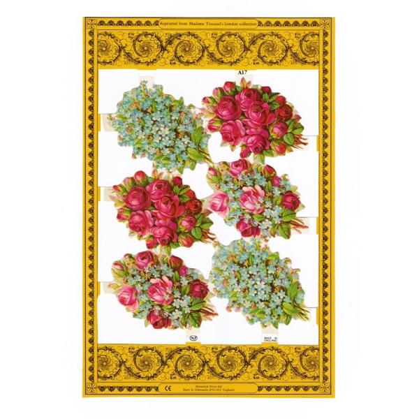 サイズ：約幅23.5×高さ32.5cm素　材：紙製※定形外郵便物OKブランド：マメロックデザイン：花 花束 ブーケ ローズ 赤色 ピンク 緑色 青色レトロなイラストがデザインされた、ハイセンスで美しいクロモス。６つの花束のイラストがデザイン...