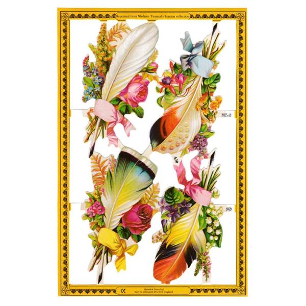 サイズ：23×15cm素　材：紙製※定形外郵便物可ブランド：マメロックデザイン：羽 花束レトロなイラストがデザインされた、ハイセンスで美しいクロモス。様々な花に飾られた、美しい四枚の羽根。色彩豊かな繊細なイラストに目を奪われます♪スクラップ...