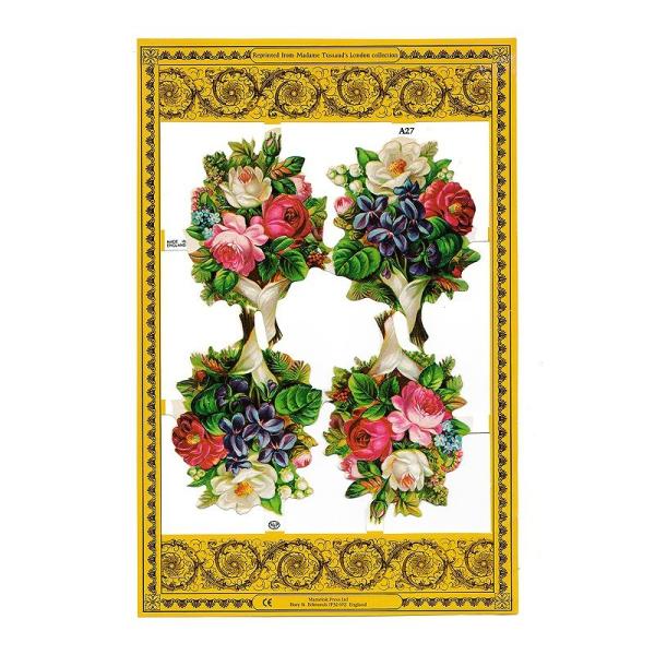 サイズ：約幅23.5×高さ32.5cm素　材：紙製※定形外郵便物OKブランド：マメロックデザイン：クロモス スクラップシート 花 フラワー 花束 ブーケ ピンク 白色 赤色 青色レトロなイラストがデザインされた、ハイセンスで美しいクロモス。...