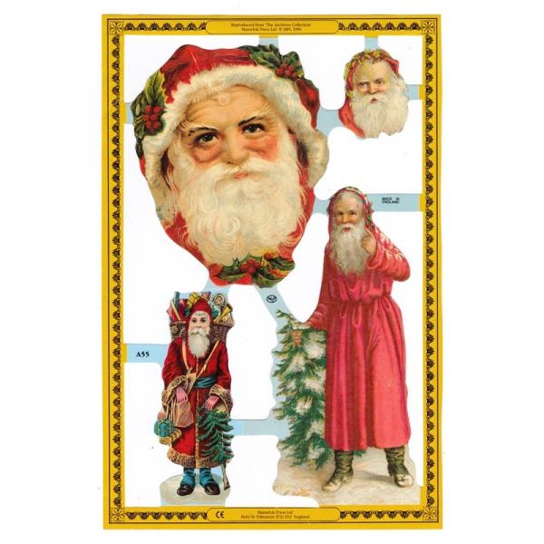 サイズ：約幅23.5×高さ16.0cm素　材：紙製※定形外郵便物可ブランド：マメロックデザイン：クロモス シート クリスマス サンタクロースハイセンスで美しいクロモス。白いお髭が素敵な四人のサンタが描かれています♪エンボス加工なのでぽこっと...
