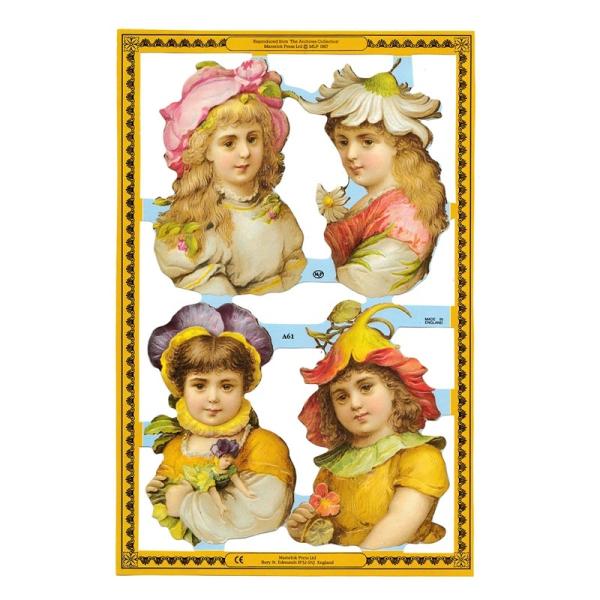 サイズ：約幅23.5×高さ16.0cm素　材：紙製※定形外郵便物可ブランド：マメロックデザイン：クロモス シート 帽子 花 フラワー 子供 女の子ハイセンスで美しいクロモス。パンジーやピンクのバラ。花の帽子を被った可愛らしい子供たちが描かれ...