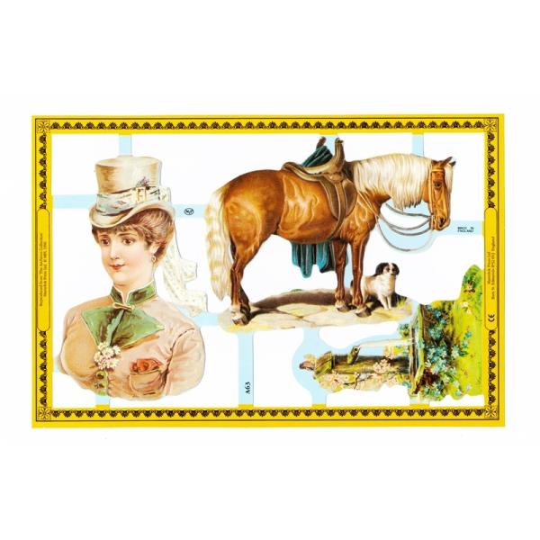 サイズ：約幅23.5×高さ16.0cm素　材：紙製※定形外郵便物可ブランド：マメロックデザイン：クロモス シート 女性 馬 犬ハイセンスで美しいクロモス。女性と馬と犬を描いています♪絵柄が大きいのでメインの素材として使いやすいですね♪エンボ...