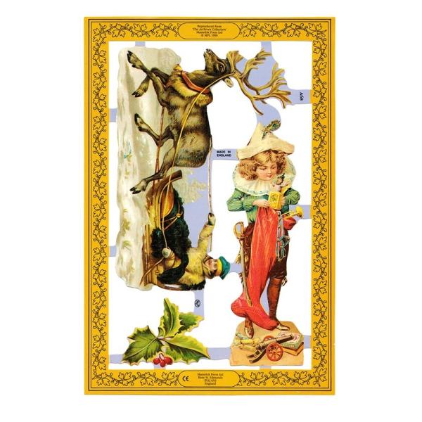 サイズ：約幅23.5×高さ16.0cm素　材：紙製※定形外郵便物OKブランド：マメロックデザイン：クロモス クリスマス 子供 トナカイ ソリ 柊ハイセンスで美しいクロモス。トナカイが引くソリに乗った男性と、たくさんのプレゼントをまじまじと見...