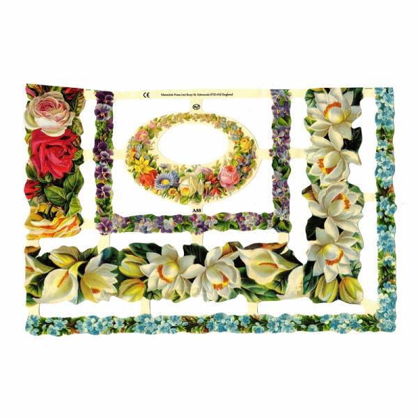 サイズ：約23.5*16.5cm/エンボス加工素　材：紙製※定形外郵便物可ブランド：マメロックデザイン：バラ ローズ ラインレトロなイラストがデザインされた、ハイセンスで美しいクロモス。バラ、忘れな草、睡蓮、スミレなど、様々な花で作られたラ...