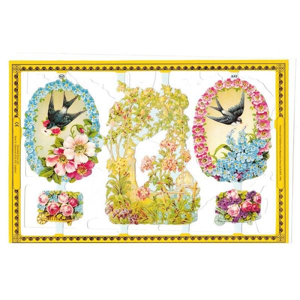 サイズ：23×15cm×2枚素　材：紙製※定形外郵便物可ブランド：マメロックデザイン：燕 鳩 バラ ローズレトロなイラストがデザインされた、ハイセンスで美しいクロモス。シートは折りたたまれています。二面に渡ってイラストがデザインされています...