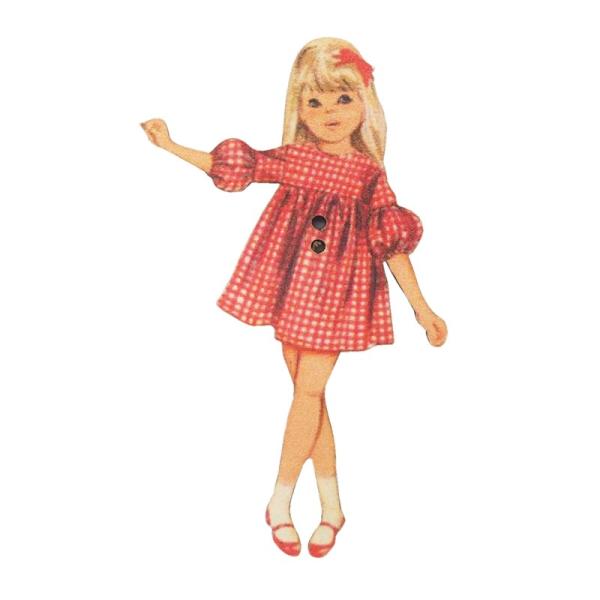 フランス製 木製ボタン 2つ穴 （赤いチェック柄ドレスの女の子） アトリエ・ボヌール・ドゥ・ジュール オシャレ