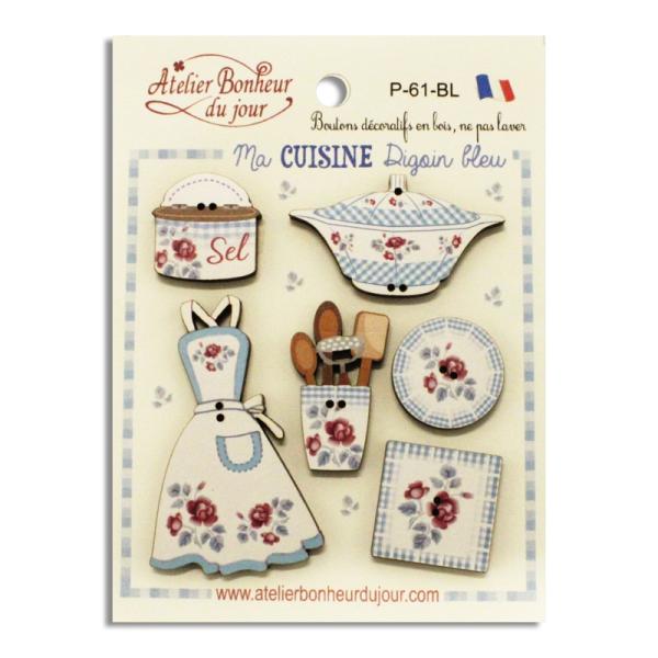 フランス製 木製ボタンセット （私の青いディゴワンキッチン） アトリエ・ボヌール・ドゥ・ジュール オシャレ