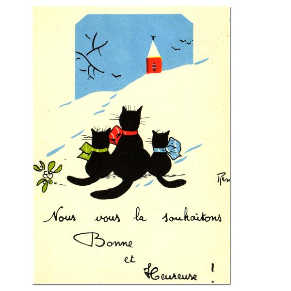 size約縦幅14.5×横幅9.5cm/紙製品※定形外郵便物OKデザイン：マフラー 猫 雪Nous vous la souhaitons Bonne et Heureuse !は私たちはあなたに幸せな新年を迎えてほしいという意味のフランス語...