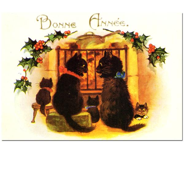 size約縦幅14.5×横幅9.5cm/紙製品※定形外郵便物OKデザイン：暖炉 猫 ヤドリギBonne Ann〓eはフランス語で「良いお年を」を意味します。暖炉の前で今年も良い一年を過ごせたと思いを伝えあう親猫たちと暖炉の炎を興味深げに目に...