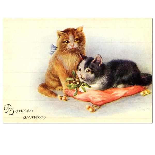 size約縦幅14.5×横幅9.5cm/紙製品※定形外郵便物OKデザイン：ヤドリギ 猫 クリスマス作者はヴィクトリアン時代に猫や子どもをモチーフに描いたヘレナ・マグワイアで動物たちの表情を擬人化させた可愛らしい絵が特徴的です。ポストカードに...