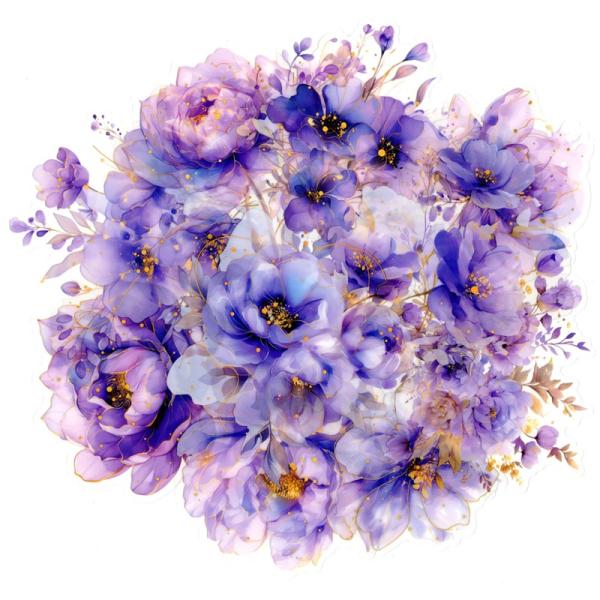 箔押し加工の大きな花のクリアシール(パープル)