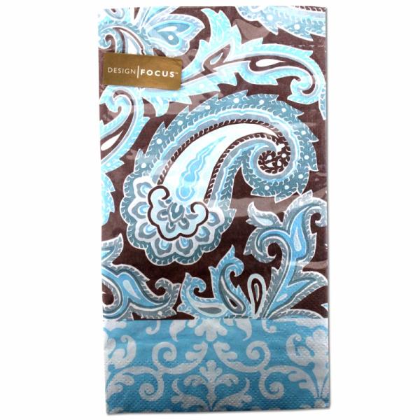 サイズ：20.1cm×11.5cm　　　　　3枚重ね/20枚入り/中国製※定形外郵便物OKブランド：Punch Studioデザイン：ライトブルー 水色 ブラック アラベスク模様中国のメーカーFOCUS製のGuest Towelsシリーズの...