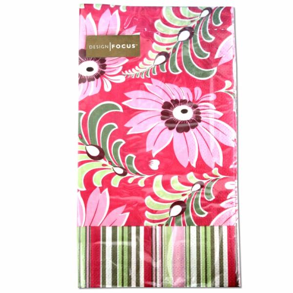 サイズ：20.2cm×11.2cm　　　　　3枚重ね/20枚入り/中国製※定形外郵便物OKブランド：Punch Studioデザイン：レッド ライトグリーン ピンク フラワー中国のメーカーFOCUS製のGuest Towelsシリーズのペー...