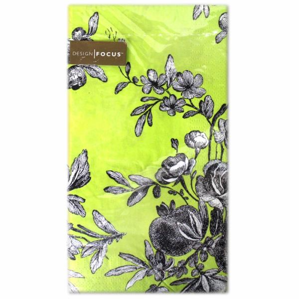 サイズ：20.2cm×11.2cm　　　　　3枚重ね/20枚入り/中国製※定形外郵便物OKブランド：Punch Studioデザイン：ライトグリーン モノクロ  フラワー中国のメーカーFOCUS製のGuest Towelsシリーズのペーパー...