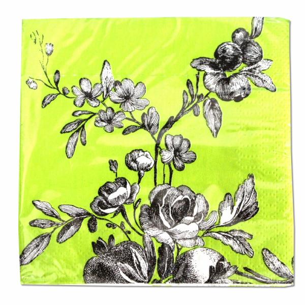 サイズ：12.7cm×12.7cm　　　　　3枚重ね/20枚入り/中国製※定形外郵便物OKブランド：Punch Studioデザイン：ライトグリーン モノクロ  フラワー中国のメーカーFOCUS製のBeverage Napkinsシリーズの...