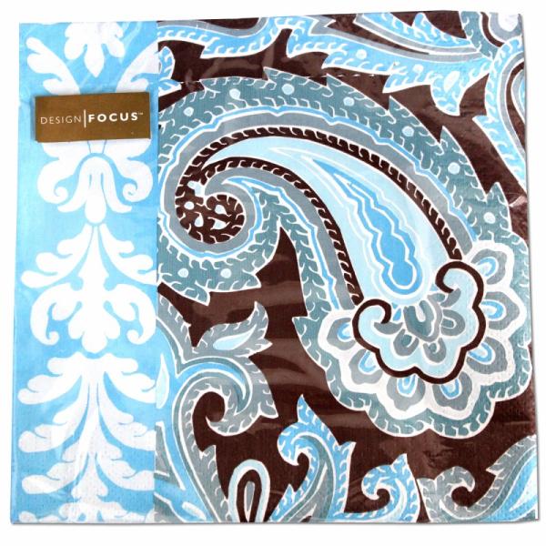 サイズ：16.7cm×16.7cm　　　　　3枚重ね/20枚入り/中国製※定形外郵便物OKブランド：Punch Studioデザイン：ライトブルー ブラウン ホワイト ペイズリー柄中国のメーカーFOCUS製のLuncheon Napkins...