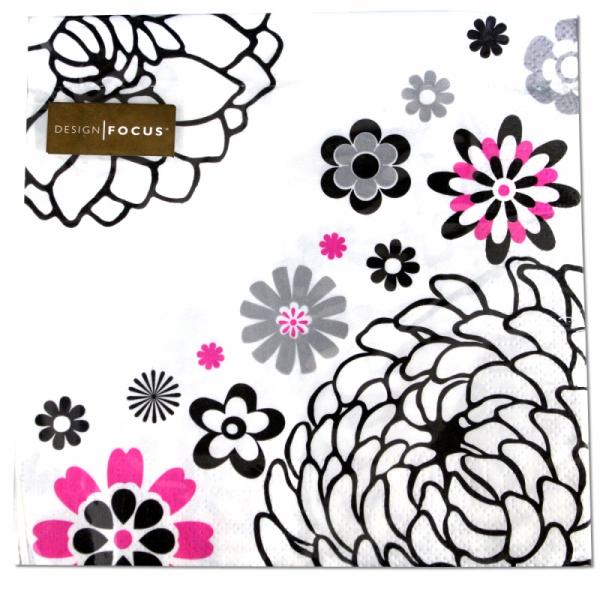 サイズ：16.7cm×16.7cm　　　　　3枚重ね/20枚入り/中国製※定形外郵便物OKブランド：Punch Studioデザイン：ホワイト グレー ピンク フラワー中国のメーカーFOCUS製のLunchon Napkinsシリーズのペー...