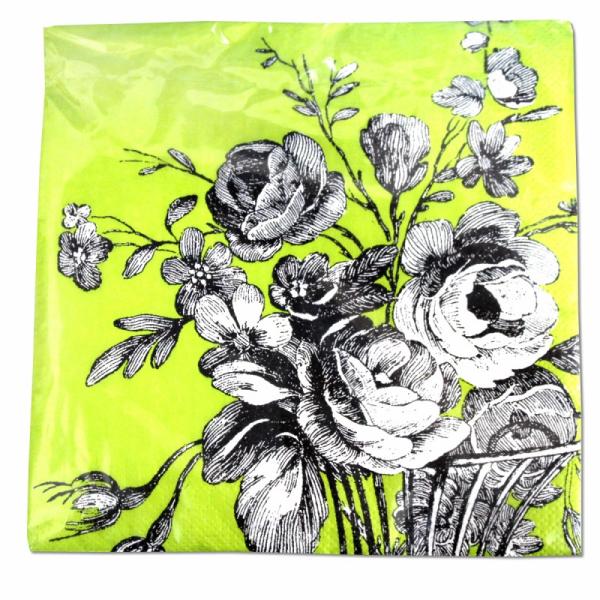 サイズ：16.7cm×16.7cm　　　　　3枚重ね/20枚入り/中国製※定形外郵便物OKブランド：Punch Studioデザイン：ライトグリーン モノクロ  フラワー中国のメーカーFOCUS製のLuncheon Napkinsシリーズの...