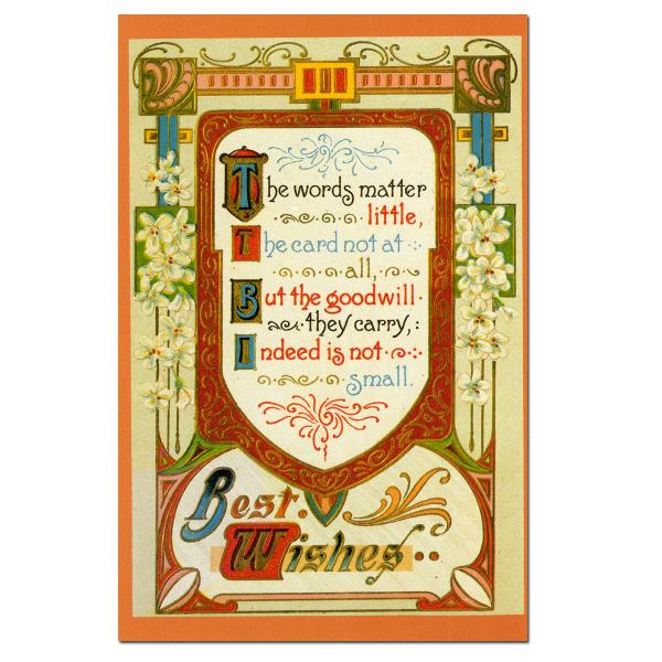 size約縦幅14.5×横幅9.5cm/紙製品※定形外郵便物OKデザイン：ヴィクトリアン調 アンティーク イエロー下部に大きくBestWishesと書かれている通り送られた人に幸運をもたらす様に願われたのが伺えるアンティーク感溢れる一枚です...