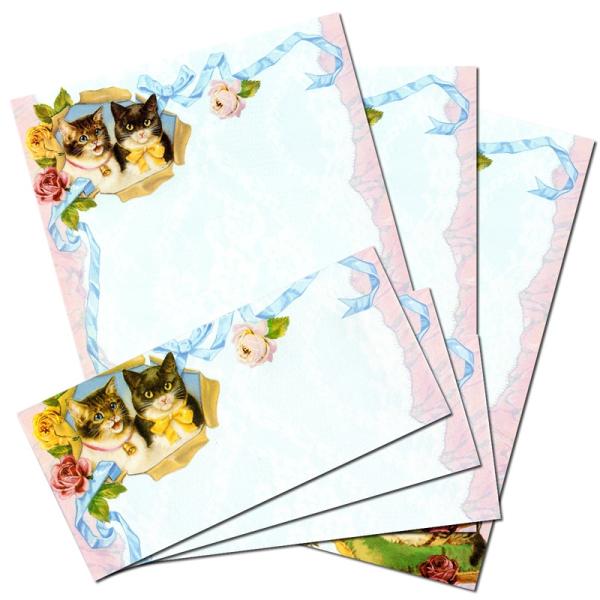 Paper Moon Graphics レターセット 便箋6枚・封筒3枚 （ネコ×リボン×バラ） レトロ