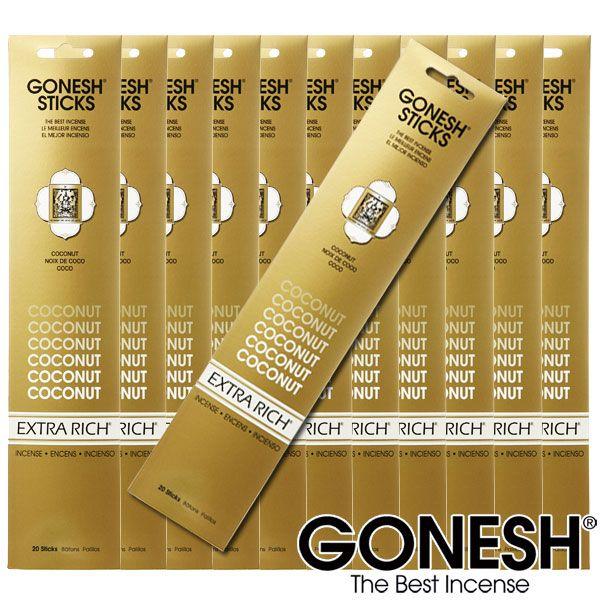 GONESH ガーネッシュ お香 スティック ココナッツ x12パックセット(合計240本入り) 送料無料 Coconut
