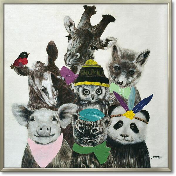 ユーパワー　オイルペイントアート「アニマルズ(Lサイズ)」 絵画 額入り オイルペイント 「アニマルズ(Lサイズ