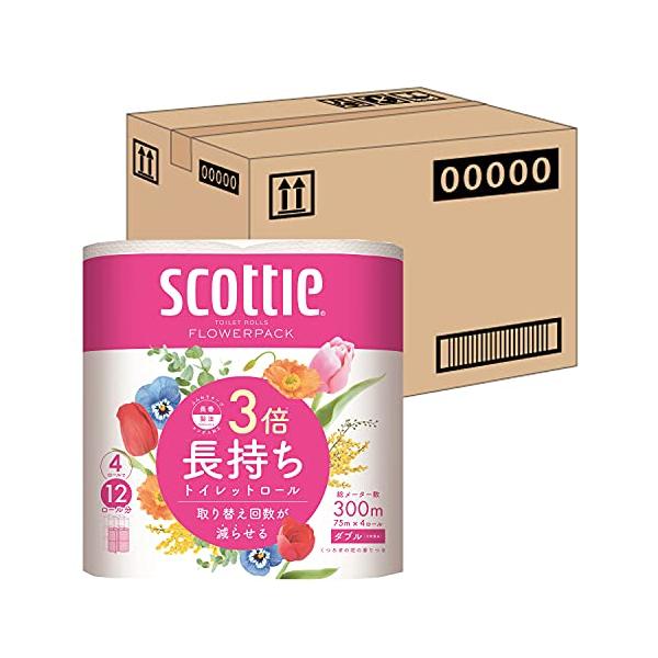 他サイト： ケース販売 スコッティ フラワーパック 3倍長持ち トイレットホワイト 4ロール 75mダブル ×12パック入りの商品画像