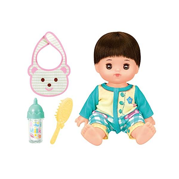 あっちゃん・グリーン  1851570・メルちゃんお人形セット・対象年齢：1.5歳以上・セット内容：あっちゃん（おむつ付）、ロンパース、スタイ、ミルクびん、ブラシ・メルちゃんのおともだち、男の子のあっちゃん。(br)だっこ、ミルク、おふろ、...