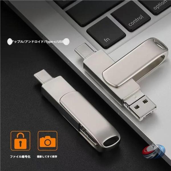 USBメモリ 4in1 USB-C/Lightning 64GB/128GB ピークル 外付けメモリ 容量拡張 データ転送 パソコン用 携帯用 容量不足解消 バックアップにも便利