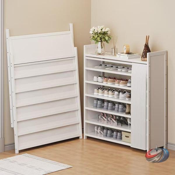 シューズラック折りたたみ4段ピークル5段6段7段下駄箱スリム靴棚玄関に靴を効率収納大容量天然竹製幅50/70/90cm省スペース防塵カーテン付き靴収納