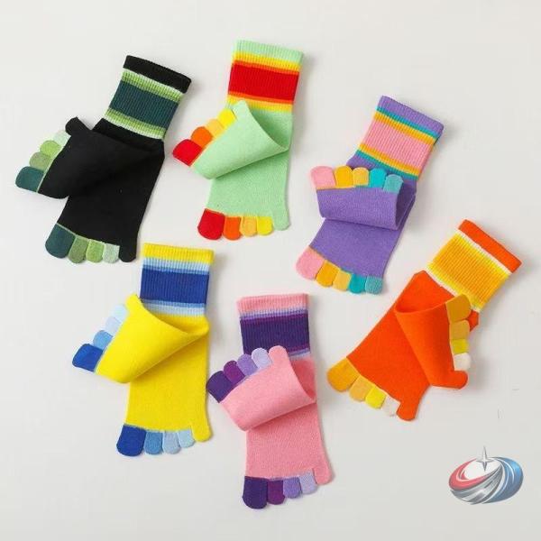 子供用 5本指ソックス キッズ ジュニア クルーソックス 五本指靴下 3足セットカラーブロック 女の子 男の子 足ムレ対策 ピークルマルチボーダー 可愛い