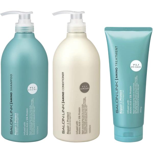 サロンリンク アミノ シャンプー1000ml コンディショナー 1000ml トリートメント300g 3点セット 熊野油脂