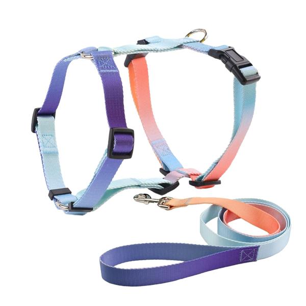 MILASIC 犬用 ハーネスリードセット グラデーション おしゃれ 抜けにくい ソフト胴輪 ダブル固定 小型犬 中型犬 おそろいリード付き