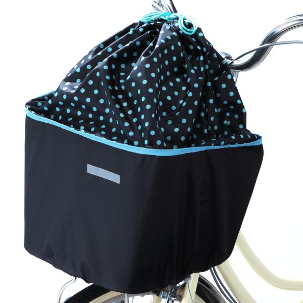 サギサカ(SAGISAKA) 自転車用 カゴカバー 前カゴ用 きんちゃくタイプバスケットカバー 反射帯付き ブラック/ブルードット 3426