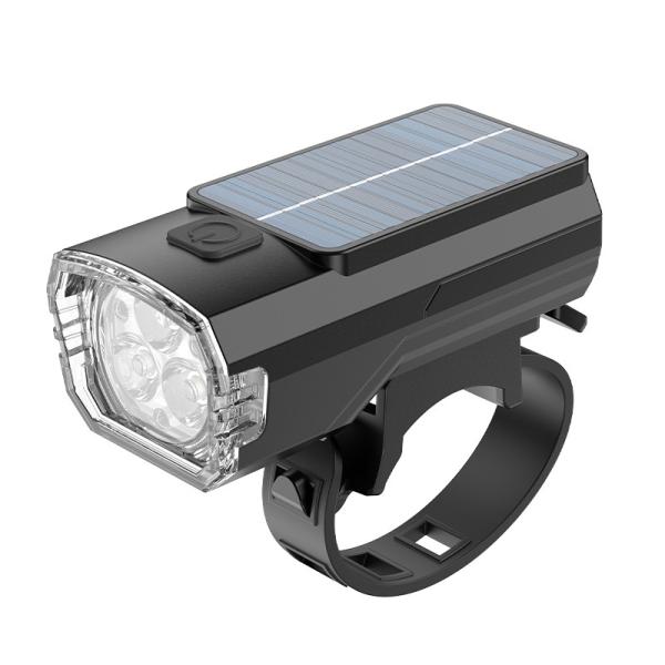 ソーラー充電 サイクルライト 自転車 高輝度 3LED ライト 防水 着脱簡単 TYPE-C充電 防犯 安全 夜間走行 ブラック