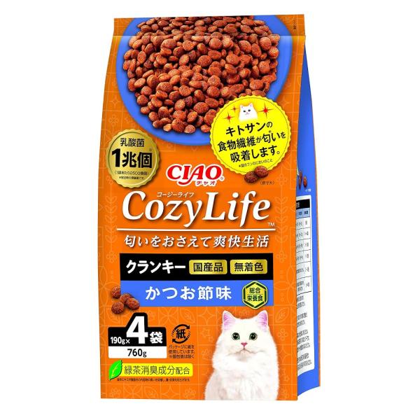チャオ (CIAO) Cozy Life (コージーライフ) クランキー かつお節味 190g×4袋 猫用 ドライフード