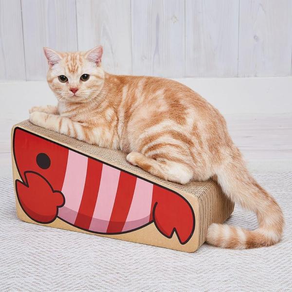 猫 爪とぎ ペティオ 立体つめみがきエビ 両面使えるダンボール製 キャットニップ付 乗れる広さでベッドにも 猫用おもちゃ つめとぎ 猫用品 W27423