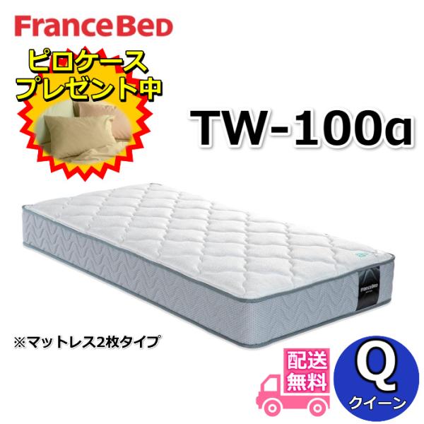 フランスベッド TW-100α クイーン マットレス2枚タイプ【大特価＆ピロケースプレゼント】幅170センチ ツインサポート 高密度連続スプリング TW100 ZT020 ZT030