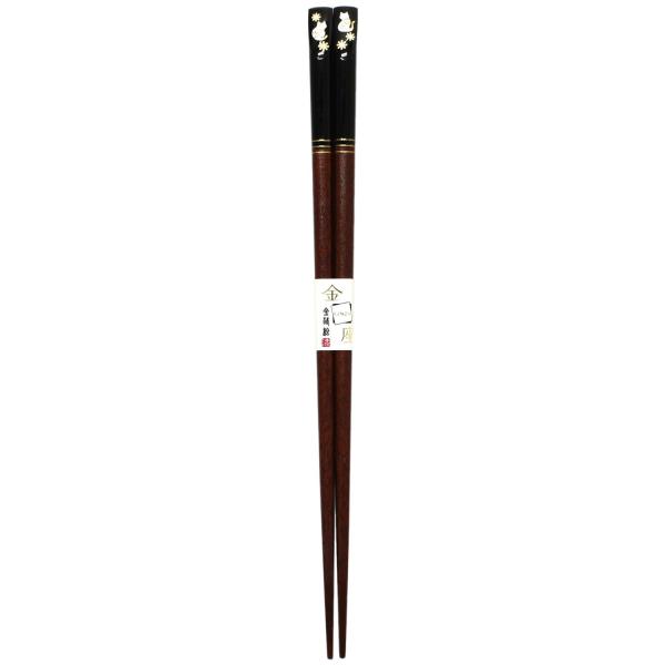 イシダ お箸 金座 福ねこ 黒 23cm