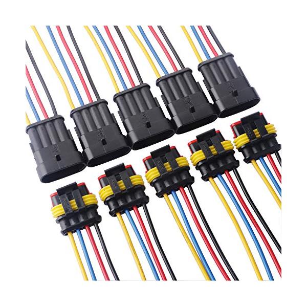 GTIWUNG 5 キット 4ピン防水コネクター4 ピンウェイ 車 防水 電気 コネクタ プラグ ワイヤー 18AWG マリーン 防水カプラー 4ピン